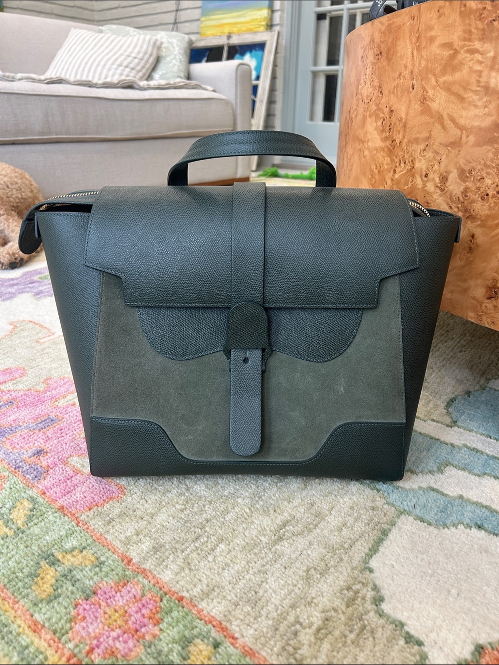 LARGE NWOT Senreve Olive Leather & Suede Satchel/Shoulder Bag/Backpack Combo